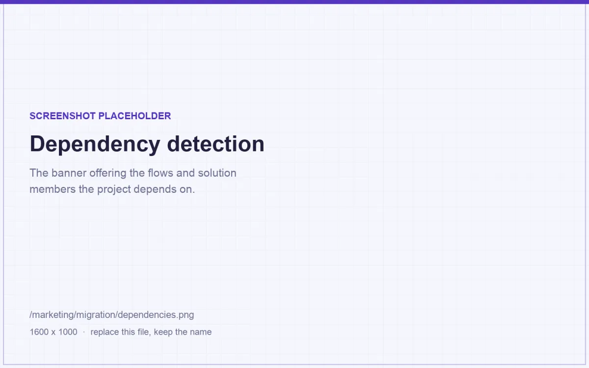 The dependency banner offering flows and solution members to add